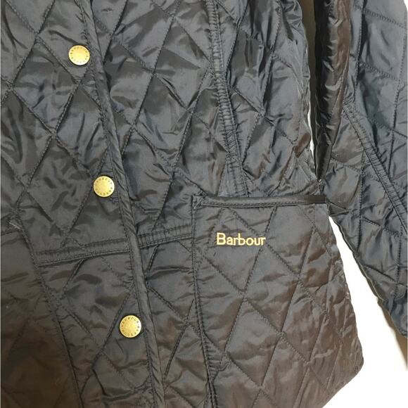Barbour Black Quilted Jacket with Green Lining - Picture 3 of 9